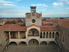 East wing of the courtyard of the Palace of the Kings of Majorca in Perpignan as seen from the master tower terrace