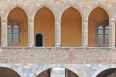 Ogival arch gallery on the first floor of the honor courtyard at the Palace of the Kings of Majorca