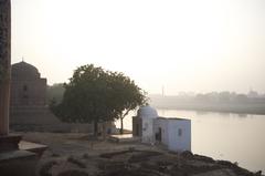 Agra India cityscape with Taj Mahal in the distance