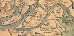 Detail of 1814 map showing Island of Divar in Portuguese India