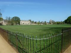 View of a meadow from Christ Church towards Merton College in Oxford