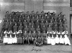 A group of soldiers and nurses outside Keswick military hospital, circa 1917