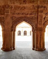 Hindu stone carvings on pillars at Sonwa Mandap