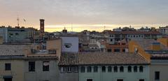 Girona old quarter at sunset with the Cinema Museum tower