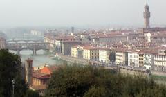 Galleria degli Uffizi in Florence with Arno River and Palazzo Vecchio in the background