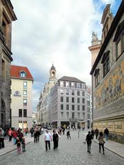 View from the Augustusstraße into the Töpferstraße in Dresden