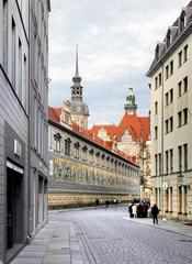 Fürstenzug mural in Dresden, Germany, viewed from Töpferstraße