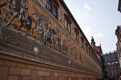 Fürstenzug in the Augustusstraße at Dresden Castle with Frauenkirche in the background