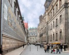 Dresden Augustusstraße with Fürstenzug mural and Ständehaus