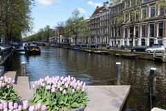 Homomonument in Amsterdam featuring pink granite triangles