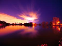 Night at the lake with celestial light