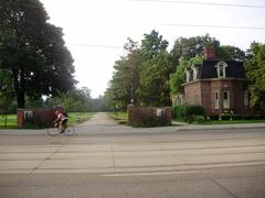 Gatehouse Inn and Colonel Samuel Smith Park viewed from the north across Lake Shore Boulevard in Toronto