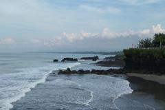 Coastline beyond Pura Batu Balong, Tabanan, Bali, with East Java mountains in the distance