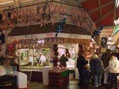 Christmas poultry displayed at Hedges Butchery in the Covered Market, Oxford