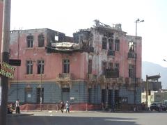 burned building in Plaza Dos de Mayo