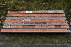 Name plates in memory of Soviet prisoners of war who died in Bergen-Belsen camp