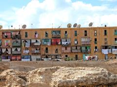 Apartment buildings next to Pompeii's Pillar in Alexandria, Egypt