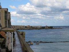 View of Via Bastioni dei Pelasgi in Otranto from Torre Matta with Punta Craulo in the background