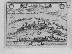 Old illustration by Giovanni Battista Pacichelli of Ugento town