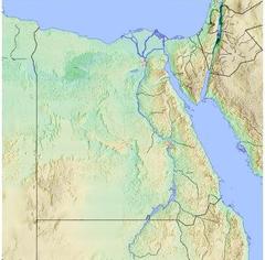 Terrain map of Egypt with star-markers locating Cairo and Karnak