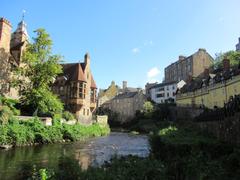 Dean Village in Edinburgh with buildings along the Water of Leith