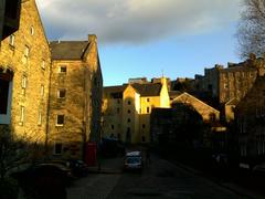 Dean Village landscape with historic buildings and river