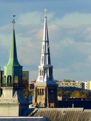 Montreal towers including Notre-Dame-de-Bon-Secours Chapel and Saint-Pierre-Apôtre Church