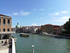 Ponte della Costituzione bridge in Venice with people walking