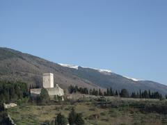 Rocca Minore Castle in Assisi with Mount Subasio in the background