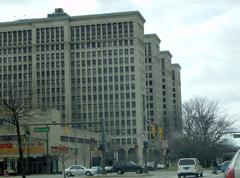 Cadillac Place building view from Grand Boulevard in Detroit