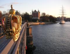 Skeppsholmsbron bridge in Stockholm with af Chapman ship in the background