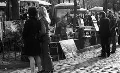 painting and easel at Place du Tertre in Montmartre, Paris