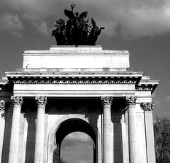 Wellington Arch in London, black and white photo