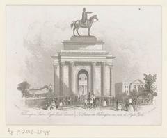 Engraving of Wellington Arch and Statue at Hyde Park Corner in London