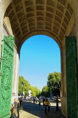 View East through Wellington Arch on Constitution Hill in London