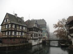 Pont du Faisan in winter, covered in snow, Strasbourg