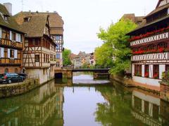 Strasbourg La Petite France scenic view with historic buildings and river