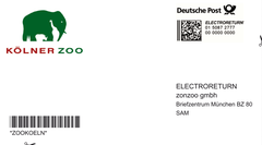 Electroreturn shipping label of Deutsche Post to zonzoo in collaboration with the Cologne Zoo