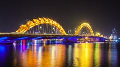 Night view of Dragon Bridge in Da Nang, Vietnam