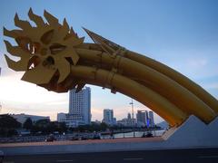 Dragon Bridge at night with illuminated dragon statues