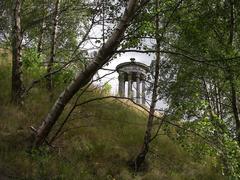 view of Calton Hill with Nelson Monument and Dugald Stewart Monument in Edinburgh, Scotland