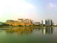 View of Inorbit Mall from Durgamcheruvu Lake in Hyderabad