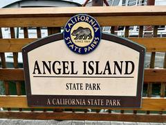 Arial view of Angel Island State Park surrounded by blue water