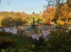 View of Bethesda Terrace & Fountain in Central Park in November 2020 with the Lake in the background