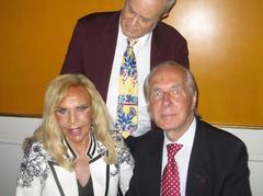 Swedish fashion icon Margò Fallai, Lars Jacob, and unidentified man at supper after the 2016 Bernadotte Cultural Awards