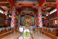 Interiors of the Prayer hall in Enchey Monastery, Gangtok district, East Sikkim