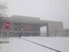 Snow-covered National Constitution Center in Philadelphia