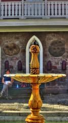 exterior courtyard with a fountain and historical architecture in Chile