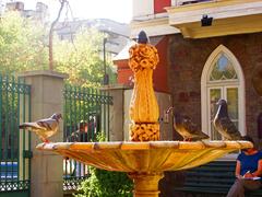 Photo of the top section of a historic fountain, a national monument in Chile