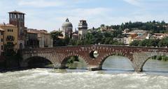 Panoramic view of Verona, Italy with historic buildings and the Adige River